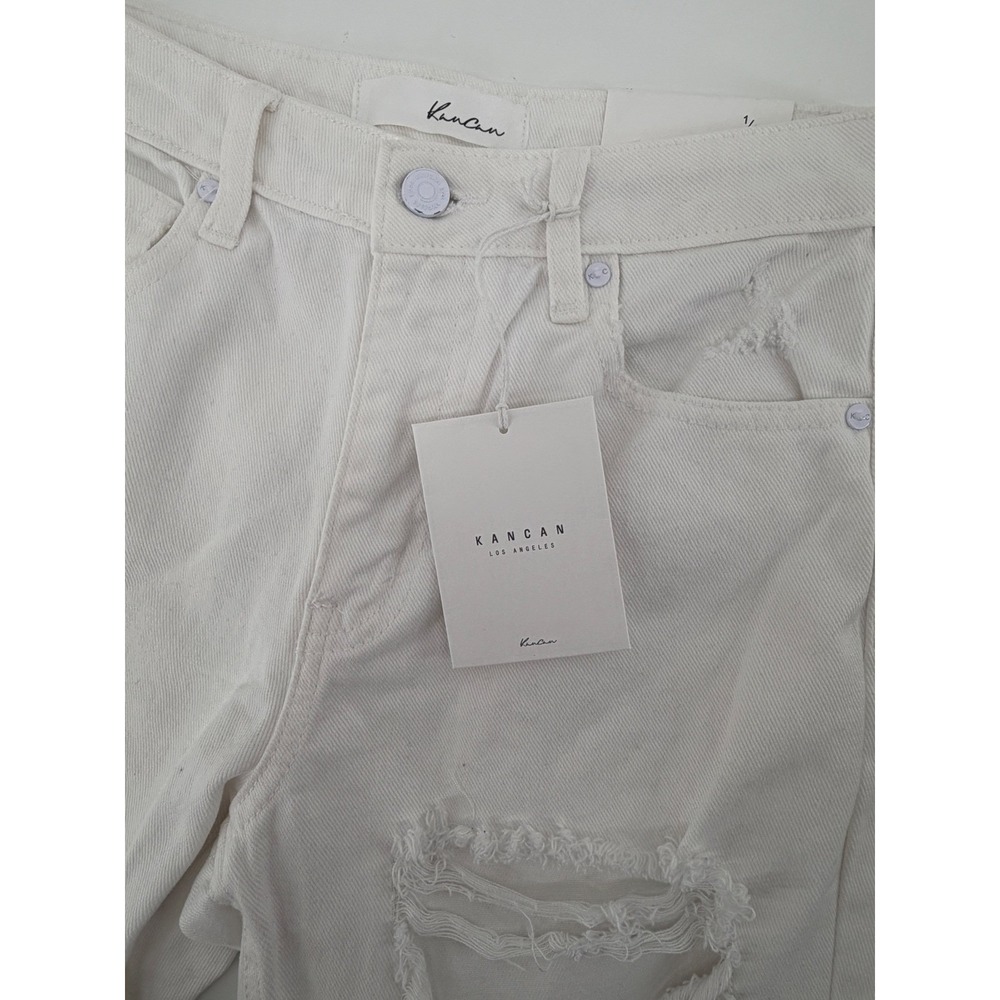 KanCan White Distressed Mom Jeans High Rise Tapered‎ Leg Size 1/24 NWT